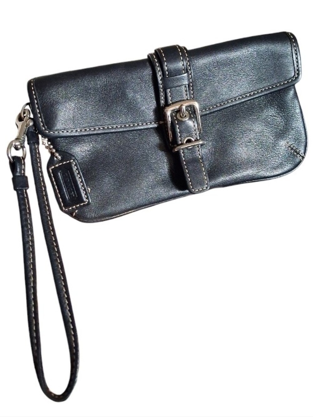 Vintage 2000s Coach Soho Black Leather Buckle Wristlet - Y2K Style